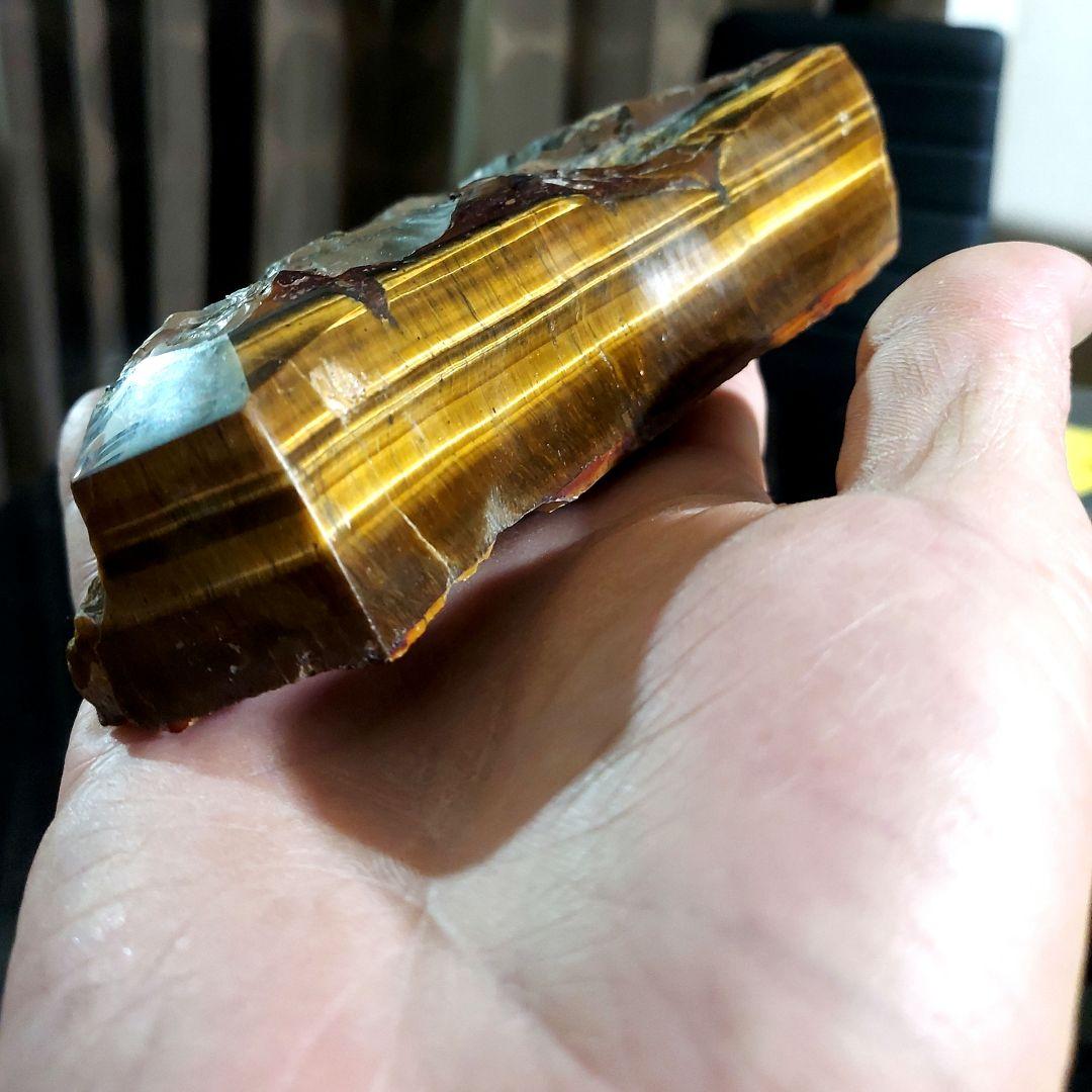 ド迫力！大きく綺麗カッコいい 虎目石 タイガーアイ原石2面磨き 576