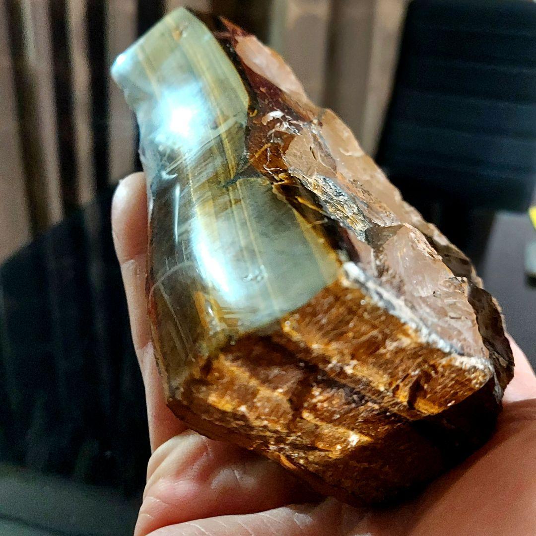 ド迫力！大きく綺麗カッコいい 虎目石 タイガーアイ原石2面磨き 576