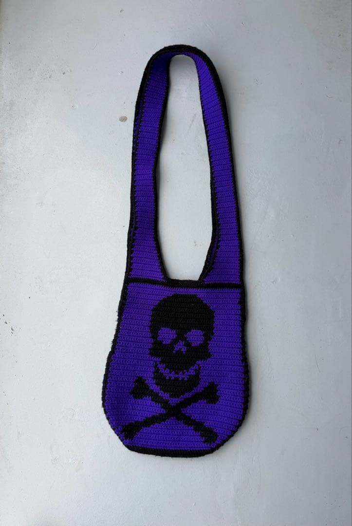 【ハンドメイド】スカル×ボーン かぎ針編み ショルダーバッグ パープル 1点物