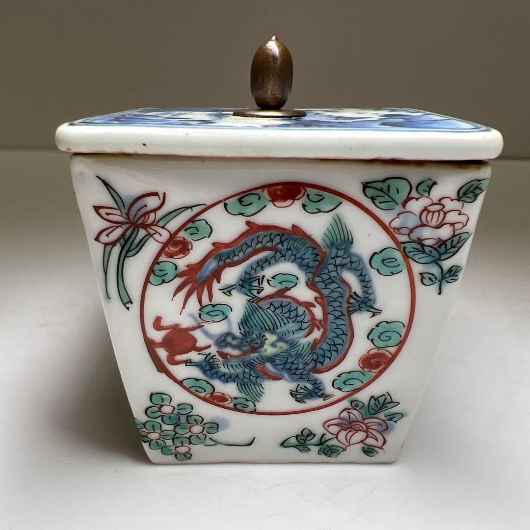 中国明時代　大明萬暦年製　五彩龍花紋小鉢　木箱付高7.5㎝東Y8-0331☆2F