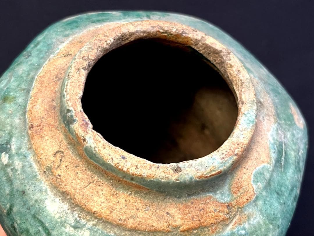 花瓶■清朝緑釉六角茶壷 石湾窯 宜興窯 浮彫紋窓絵花唐草 古玩 時代物 骨董品■