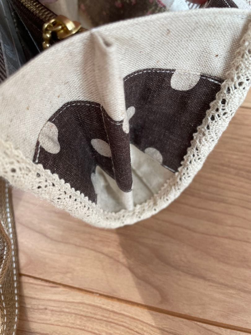 花柄ドット柄 スマホ 長財布 ショルダーバッグ 大