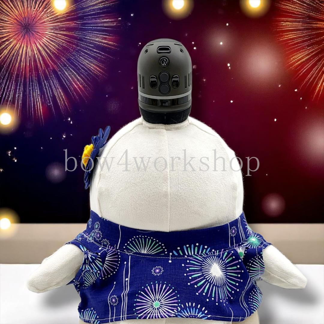 ラボットの服ハンドメイド　花火柄甚平+お花コサージュセット （ブルー）