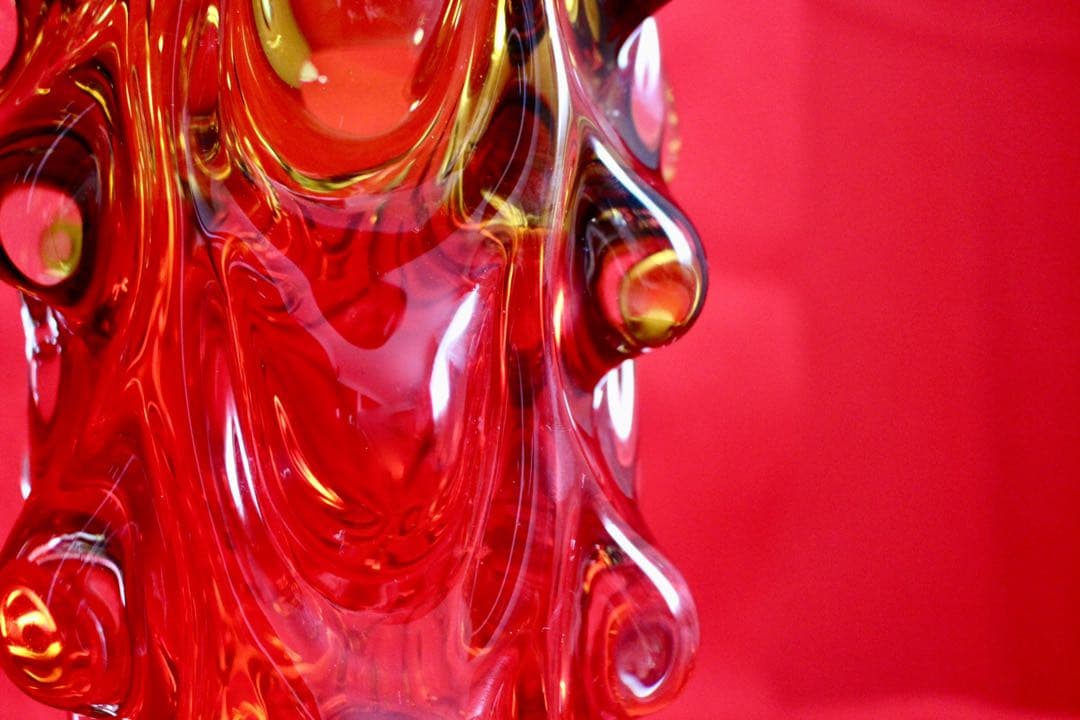 ガラスコレクション【花瓶　赤と黄のグラデーション】