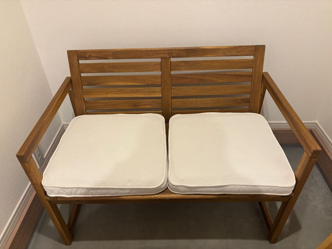 【未使用】北欧風 木製ベンチ クッション付き 2人掛け