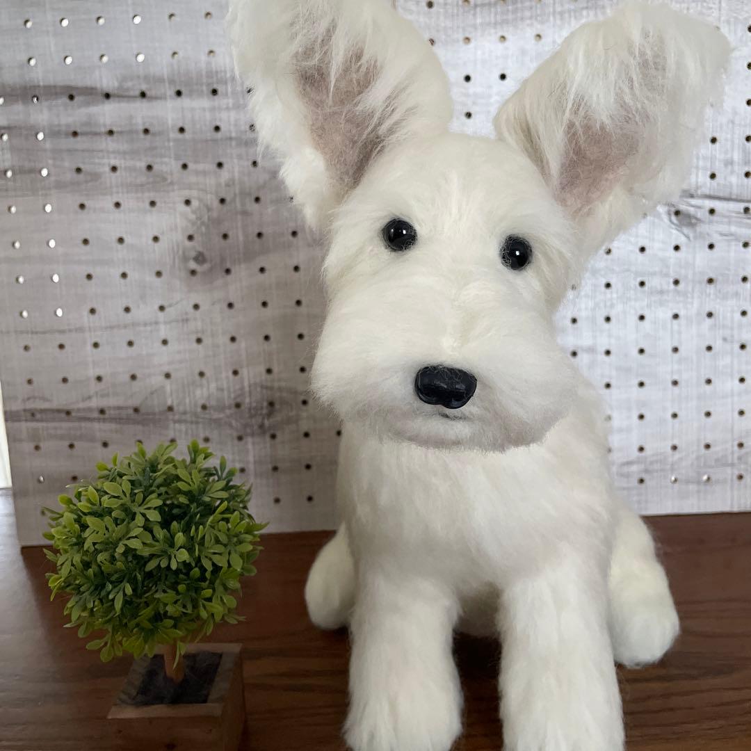 羊毛フェルト　ミニチュアシュナウザー　白シュナちゃん　Ｌサイズ