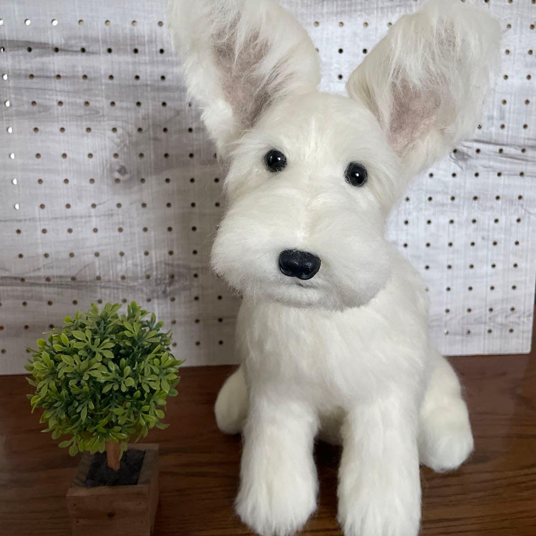 羊毛フェルト　ミニチュアシュナウザー　白シュナちゃん　Ｌサイズ