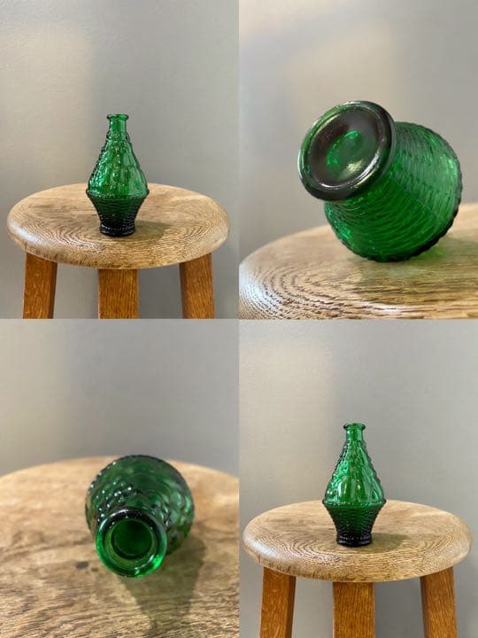 ビンテージ 花瓶 グリーン モヤモヤ デザイン ガラス フラワーベース 美品