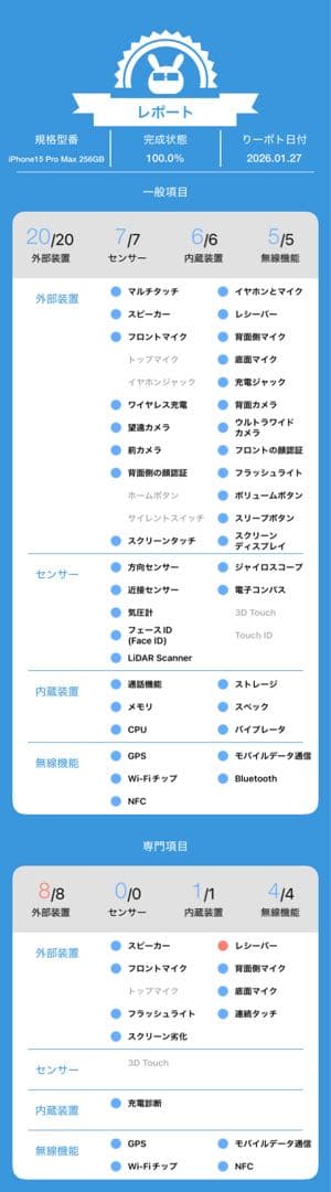 け*じ様 動確済 中国版 iPhone 15 Pro Max 256GB バッテ