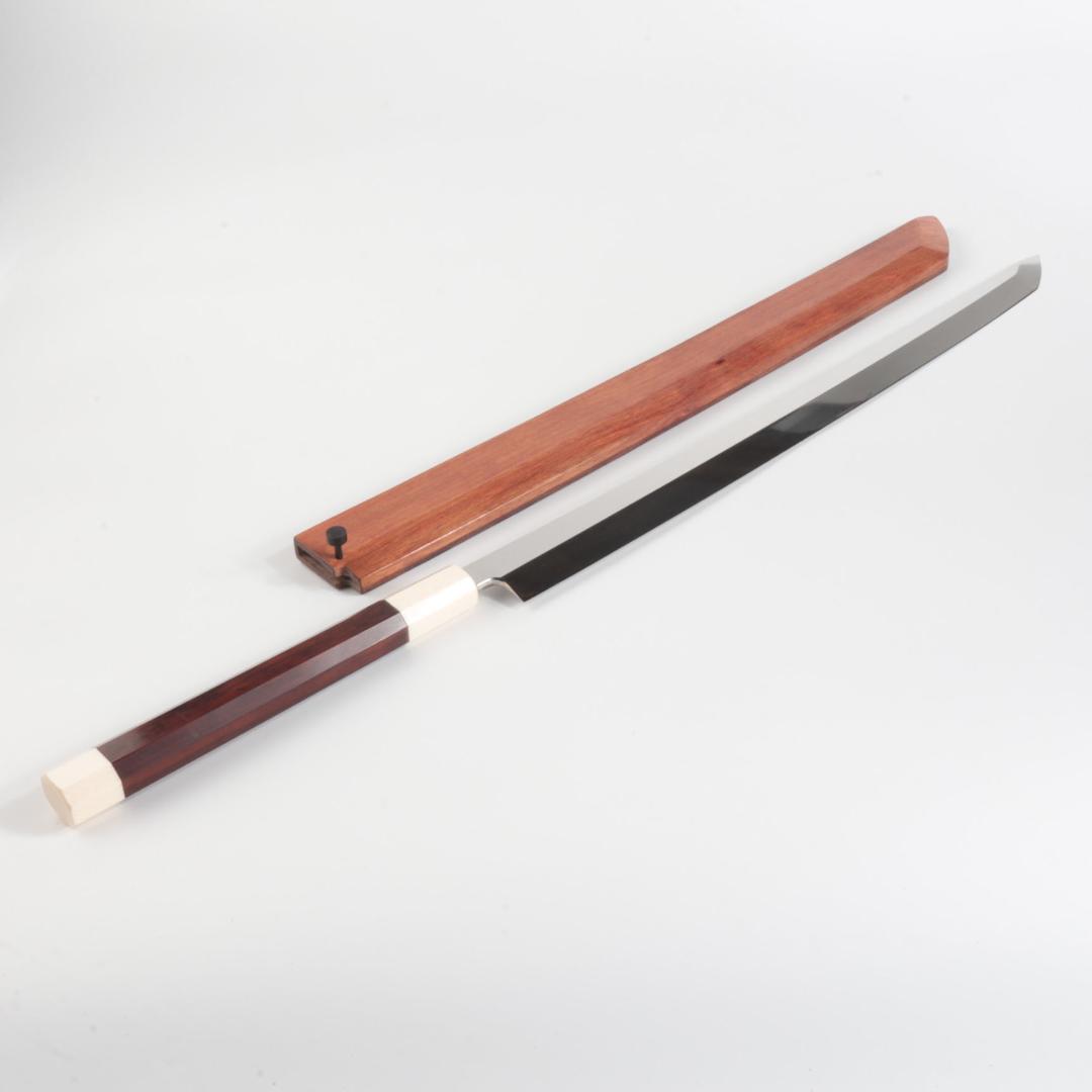 梵静刃物マグロ包丁刃渡700mmヘアライン仕上げ刺身包丁反りスネークウッド柄鞘付