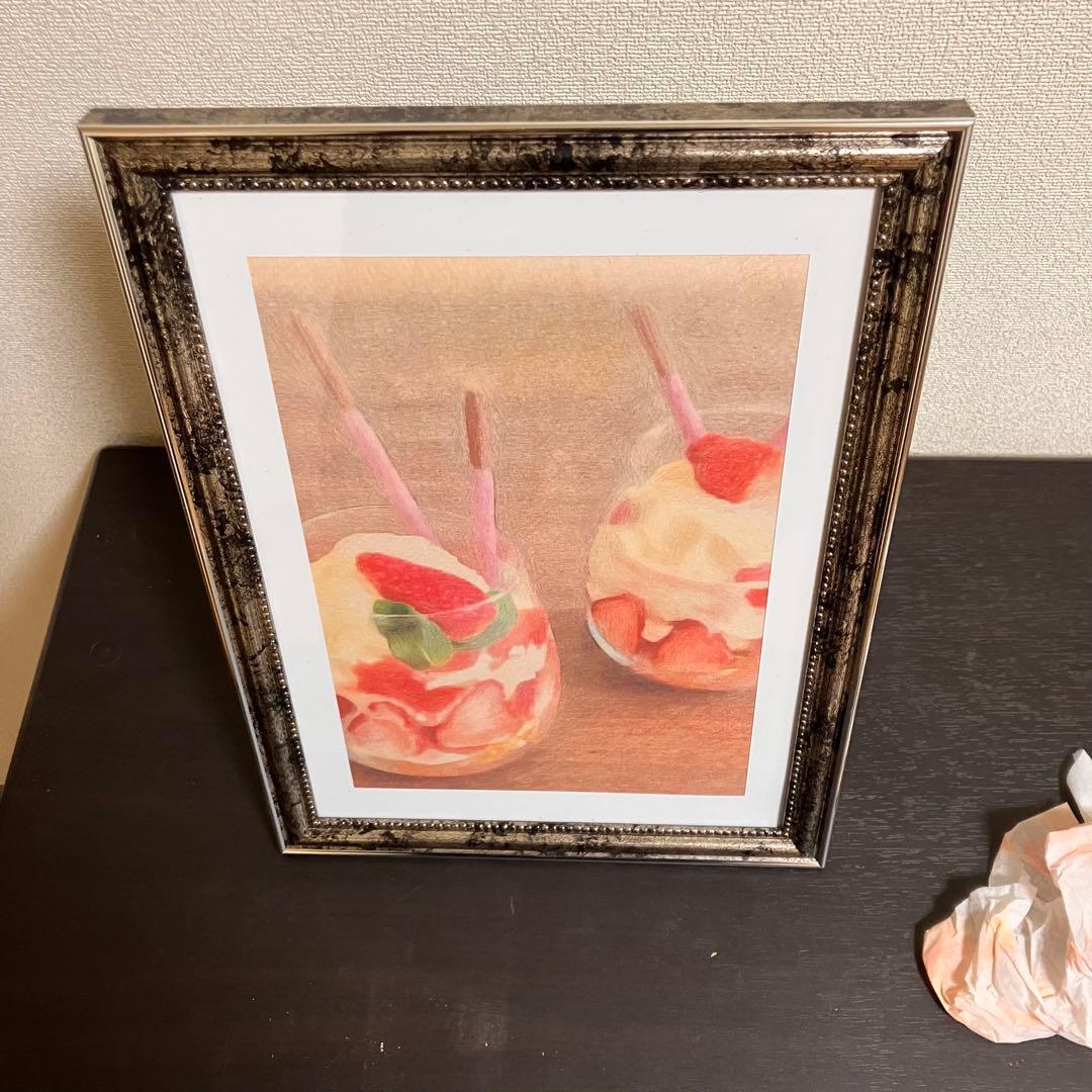 スイーツアート1 パステル画　額縁寸法32.7㎝×24.0㎝×1.5㎝