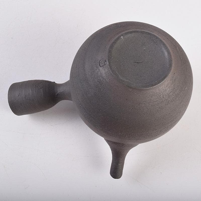 煎茶道具　笠間焼　黒田隆作　焼〆　横手急須　共箱　V　R9006