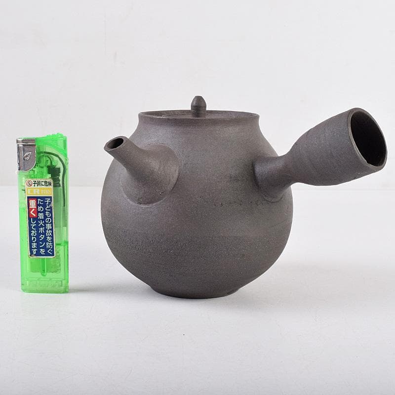 煎茶道具　笠間焼　黒田隆作　焼〆　横手急須　共箱　V　R9006
