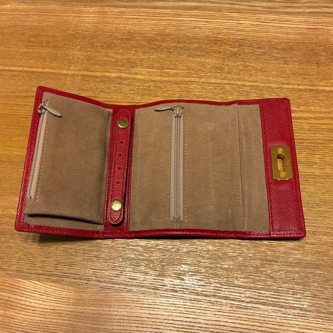 銀座WAKO 携帯用アクセサリーケース 本革 レッド系 ゴールド金具ターンロック