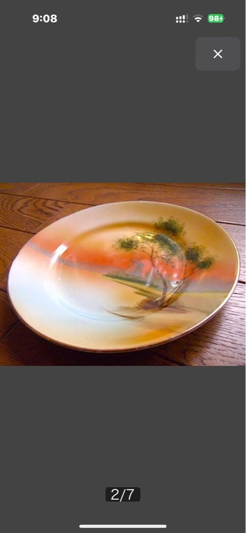 100年以上前の オールドノリタケ 風景画の手描き皿 直径約25cm 激安