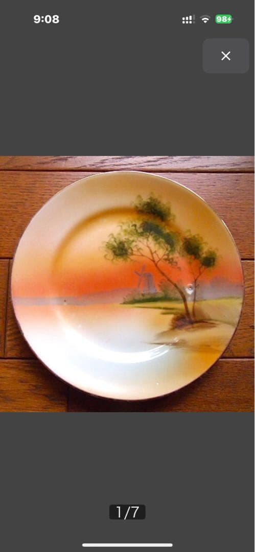 100年以上前の オールドノリタケ 風景画の手描き皿 直径約25cm 激安