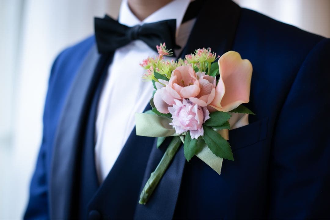 ウエディングブーケ　ブートニア付　ピンク　ブライダル