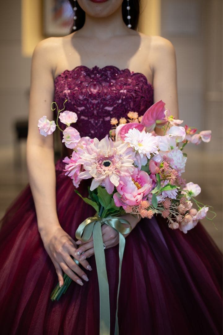 ウエディングブーケ　ブートニア付　ピンク　ブライダル