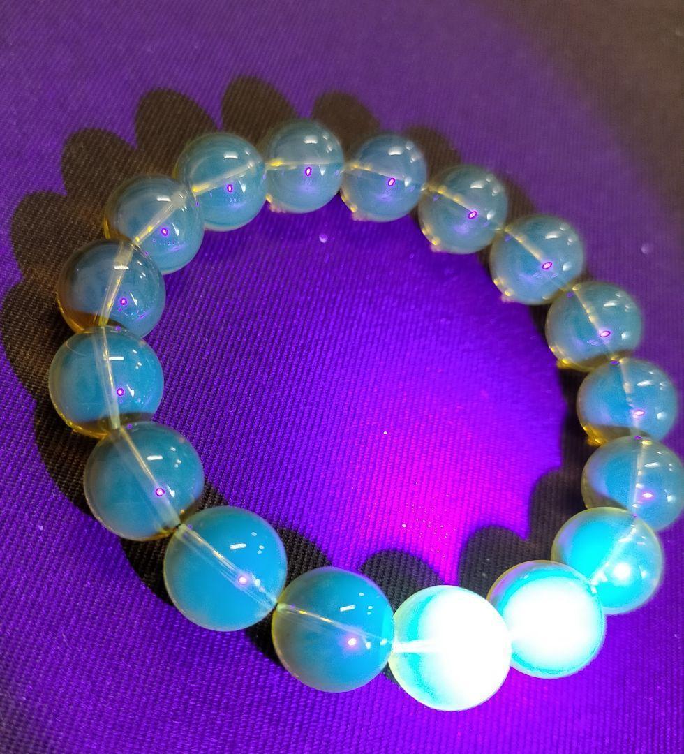 ミャンマー産 天然琥珀 ブルー バーマイトブレスレット 約9mm ゴールド