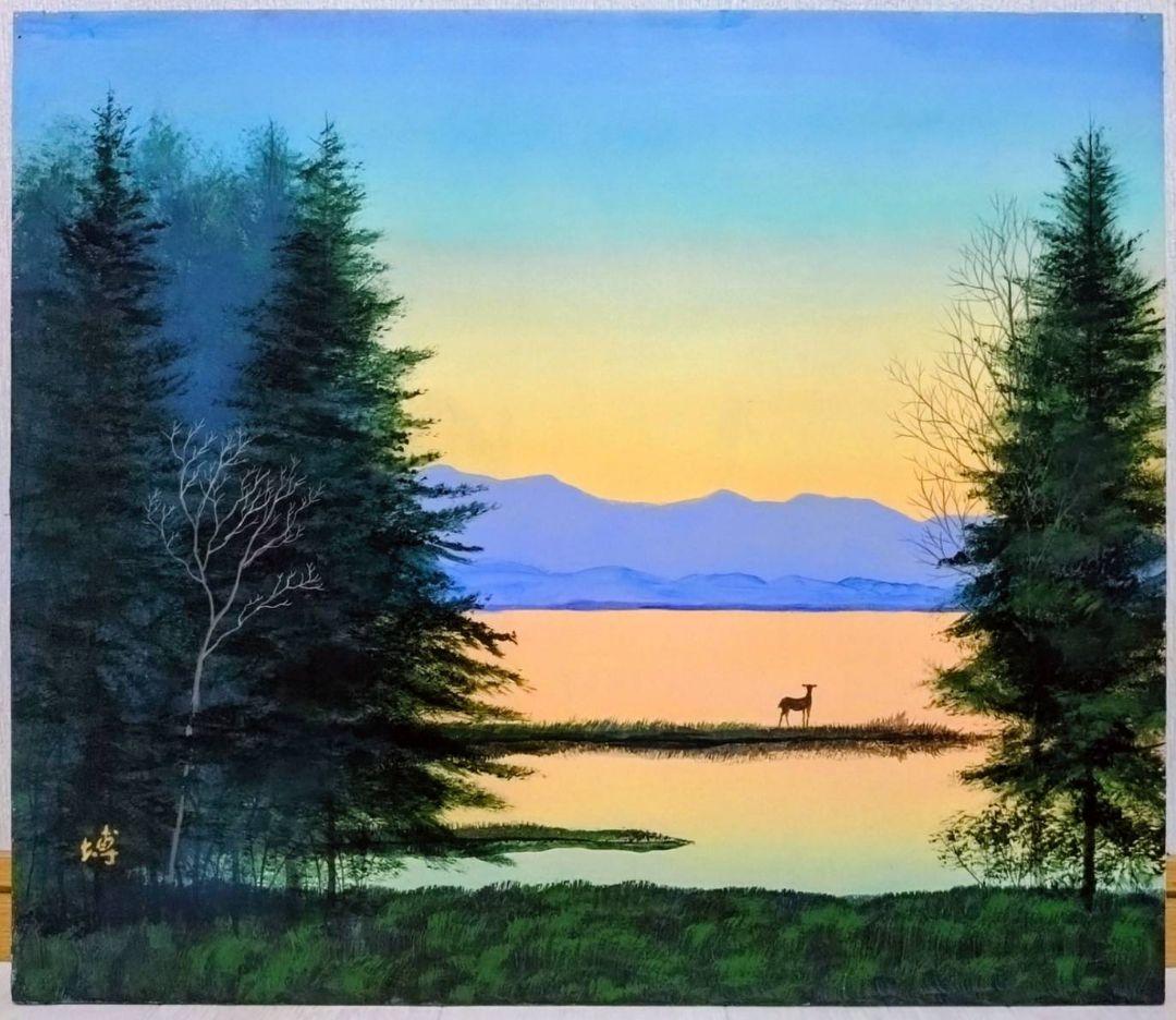 【F10号】千住博【曙光】手描き作品/表サイン・共シール/岩彩/油彩/額縁/額装