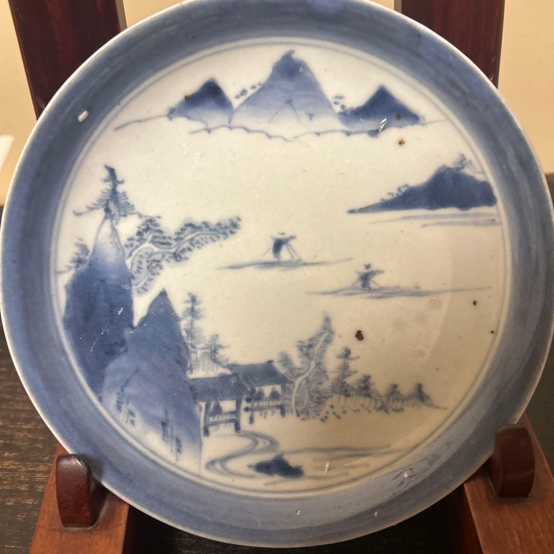 古伊万里　江戸中期〜後期　山水画　6寸皿5枚セット