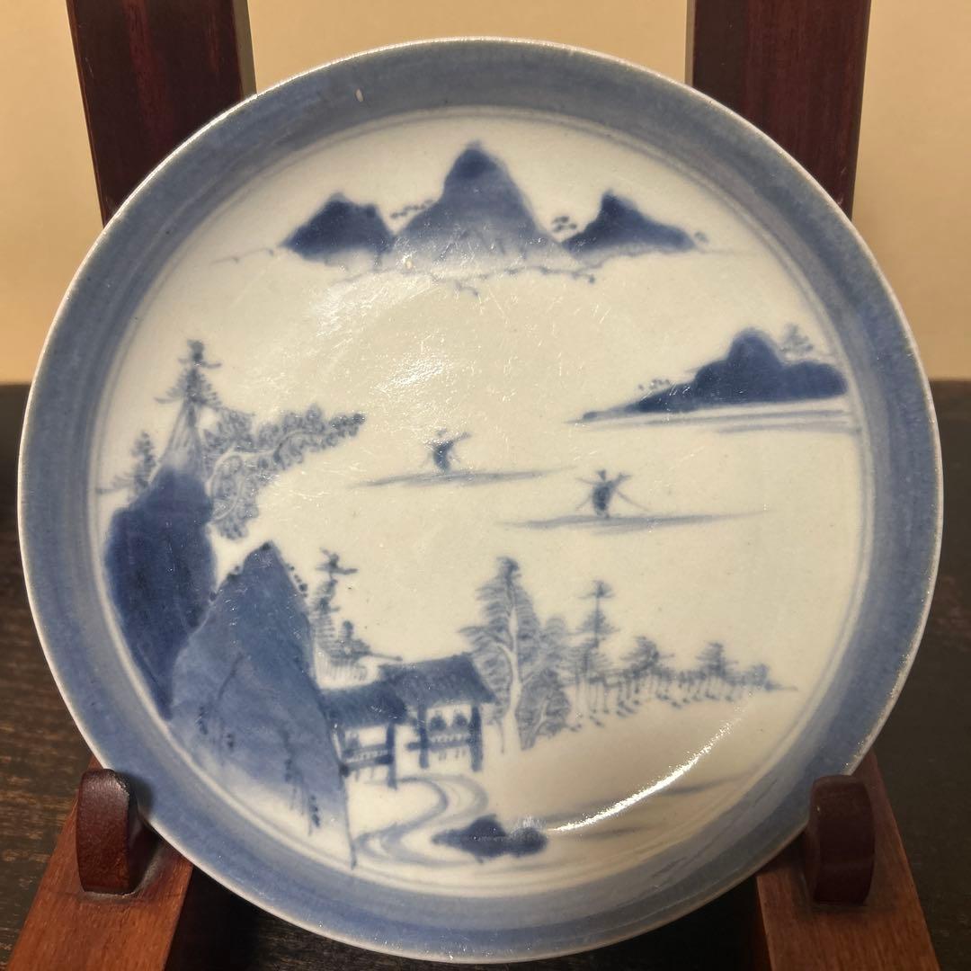 古伊万里　江戸中期〜後期　山水画　6寸皿5枚セット