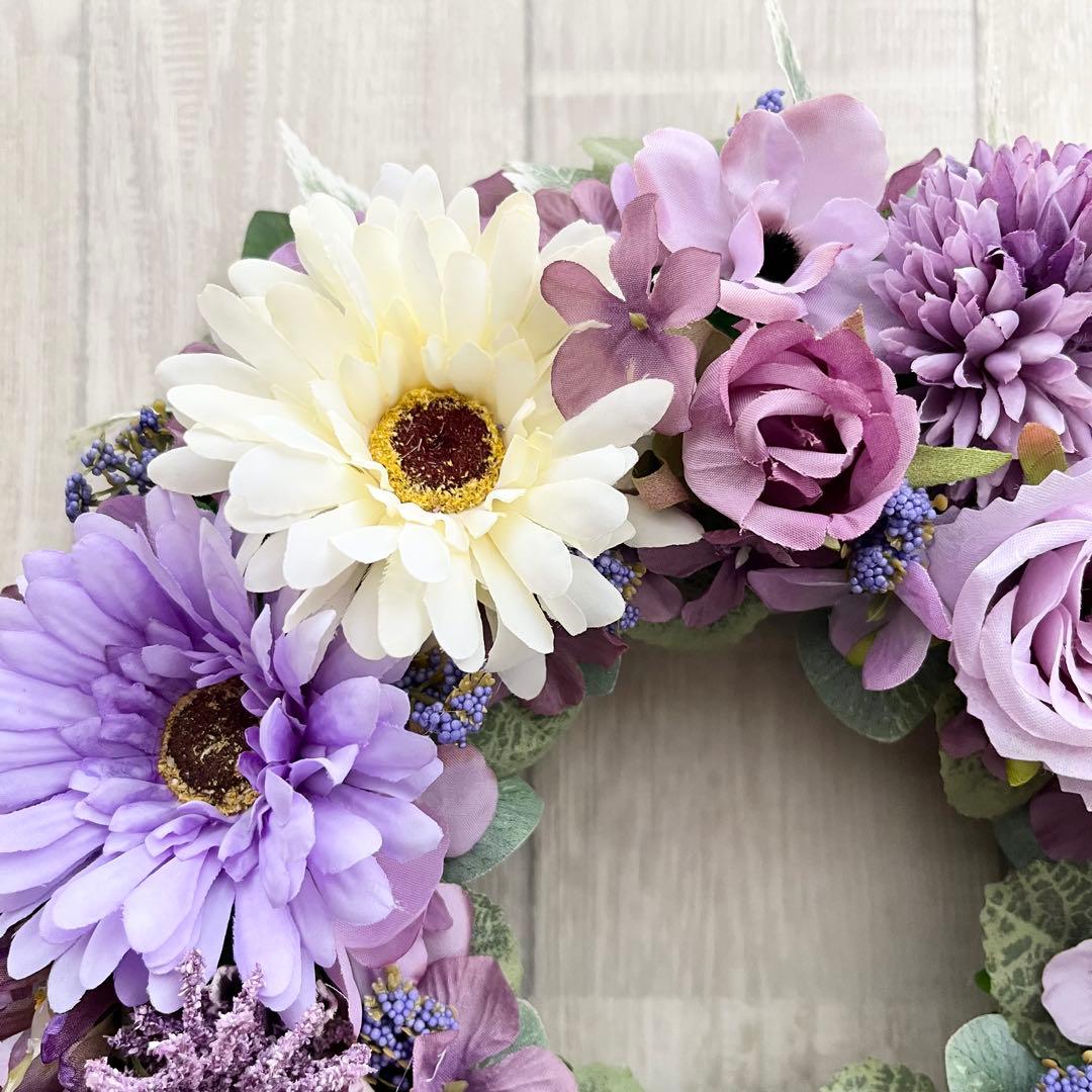 フラワーリース 春まち パープル 紫 ガーベラ ローズ 春色 パステル 282