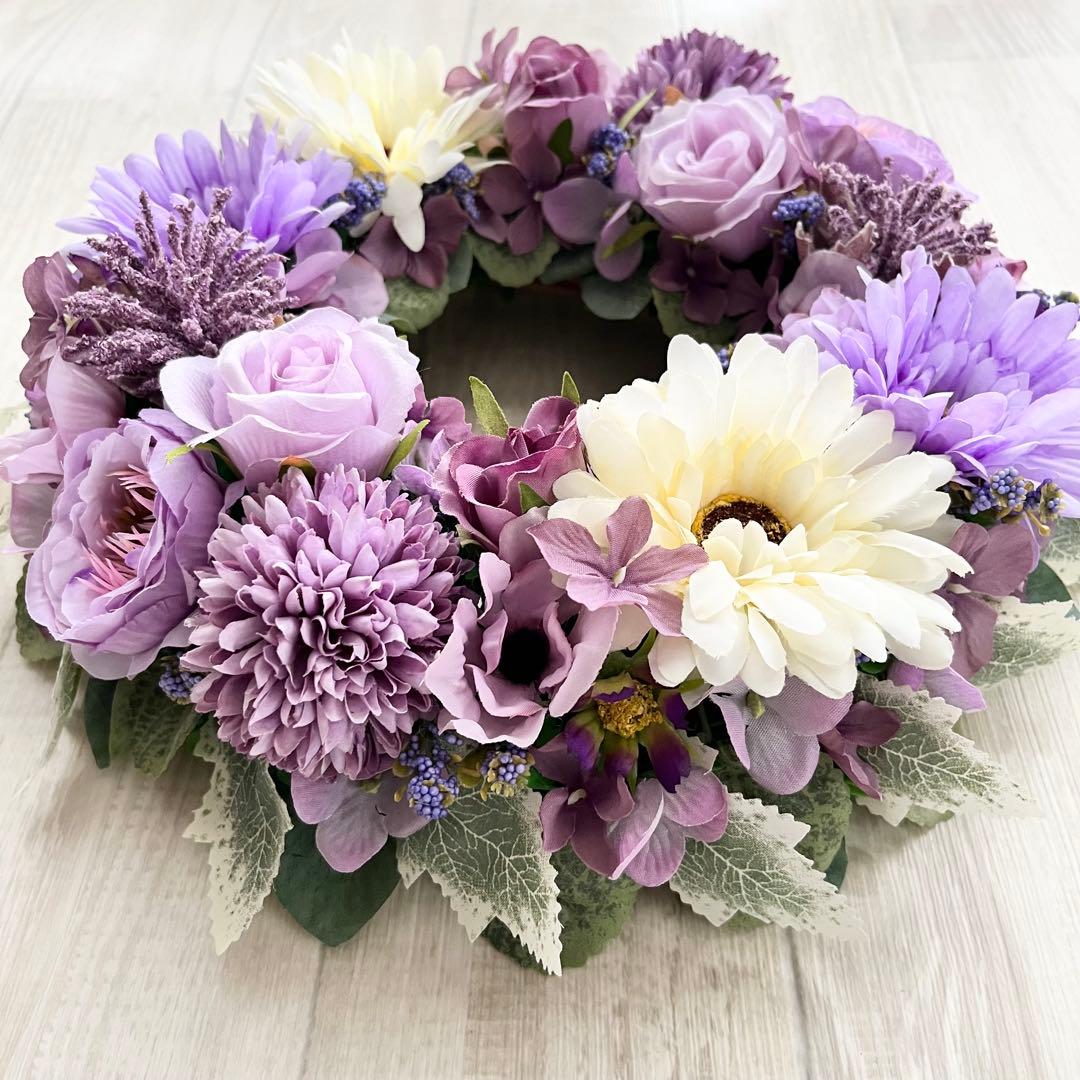 フラワーリース 春まち パープル 紫 ガーベラ ローズ 春色 パステル 282