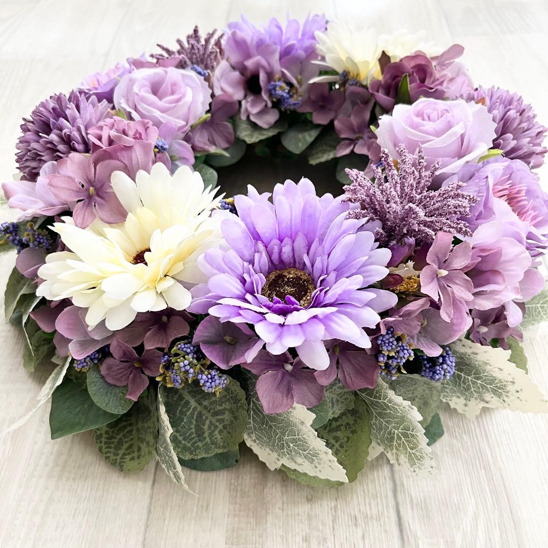 フラワーリース 春まち パープル 紫 ガーベラ ローズ 春色 パステル 282