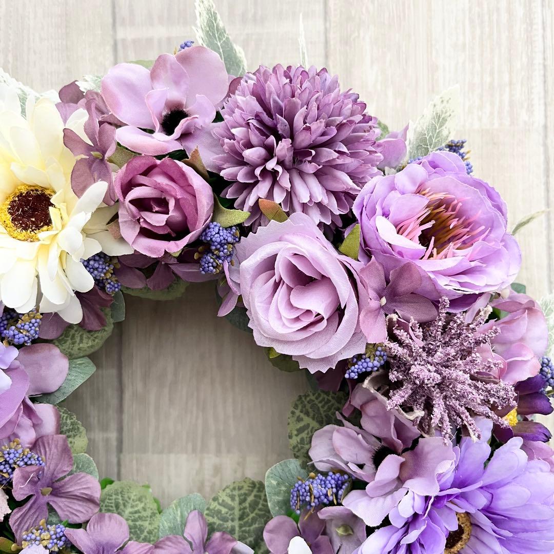 フラワーリース 春まち パープル 紫 ガーベラ ローズ 春色 パステル 282