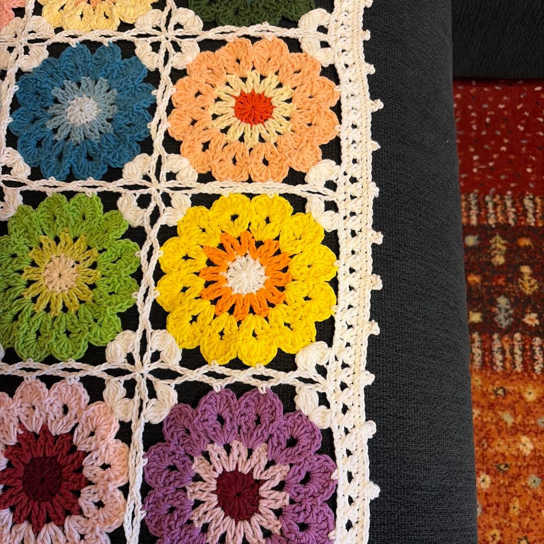 ハンドメイド　お花いっぱいブランケット　モチーフ　コットン