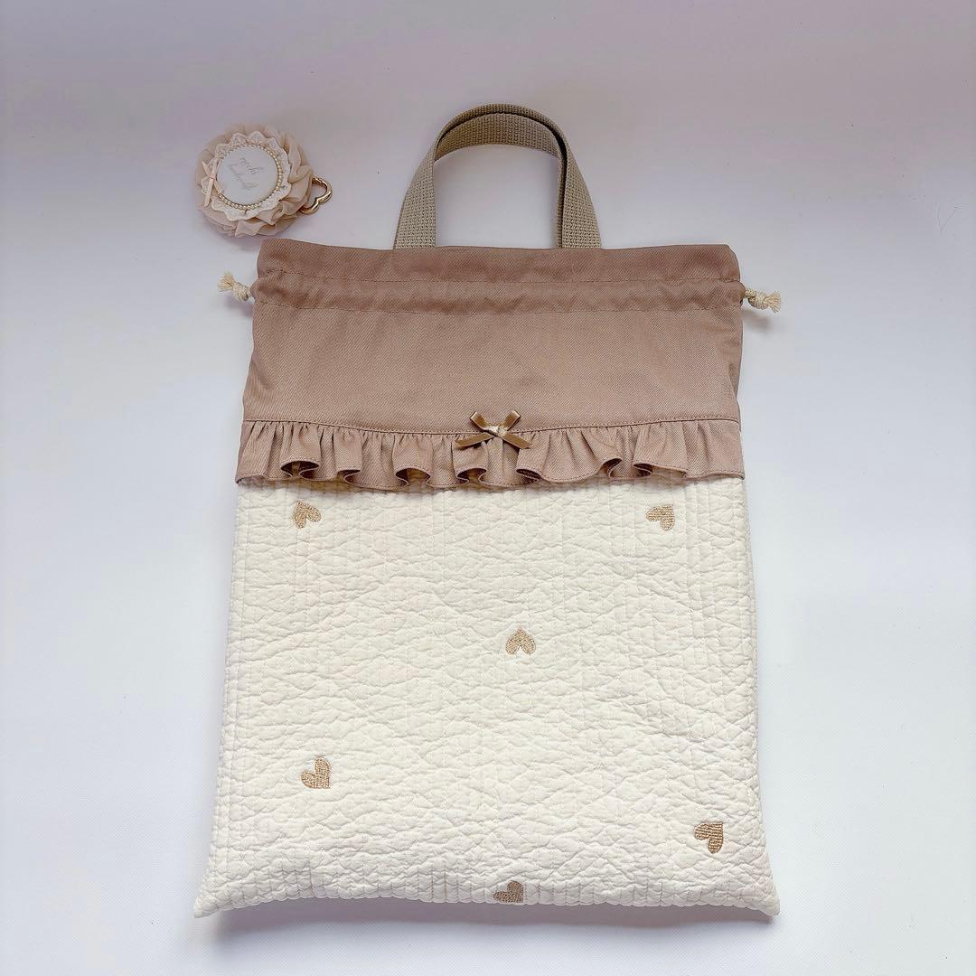 体操着袋　ハンドメイド　ヌビ　ハート　刺繍生地