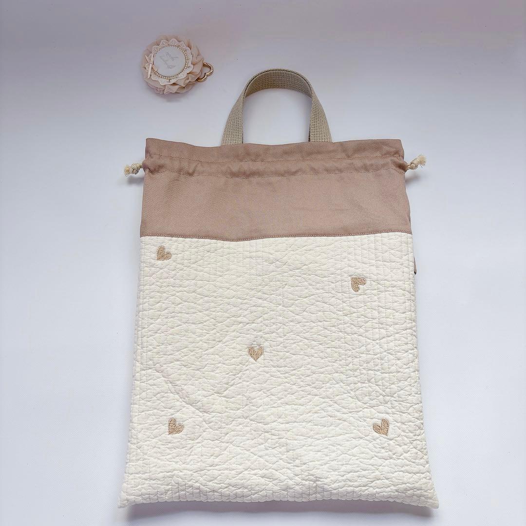 体操着袋　ハンドメイド　ヌビ　ハート　刺繍生地