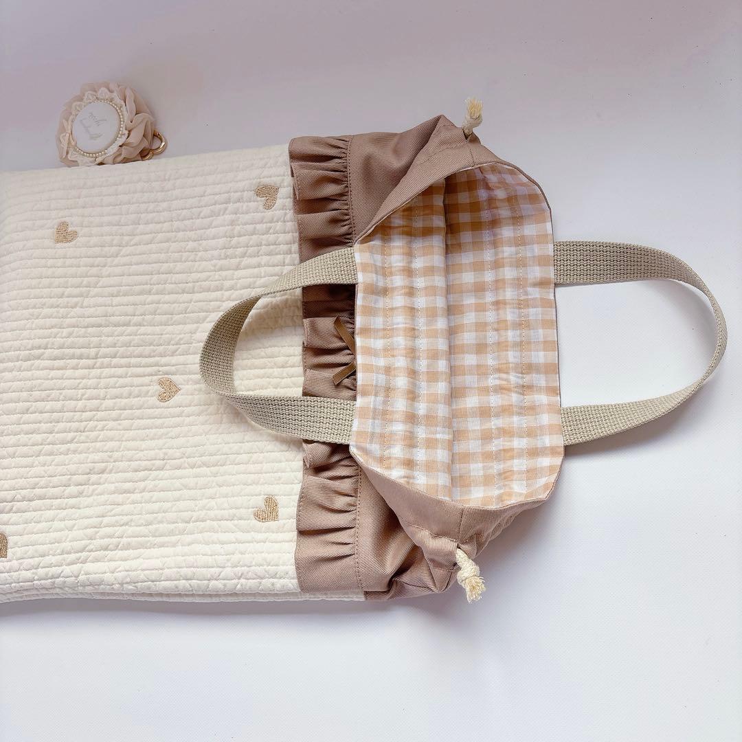 体操着袋　ハンドメイド　ヌビ　ハート　刺繍生地