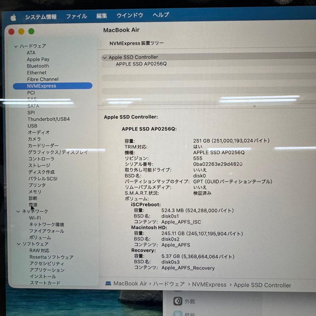 MacBook Air M1 メモリ8GB SSD256GB バッテリー87%