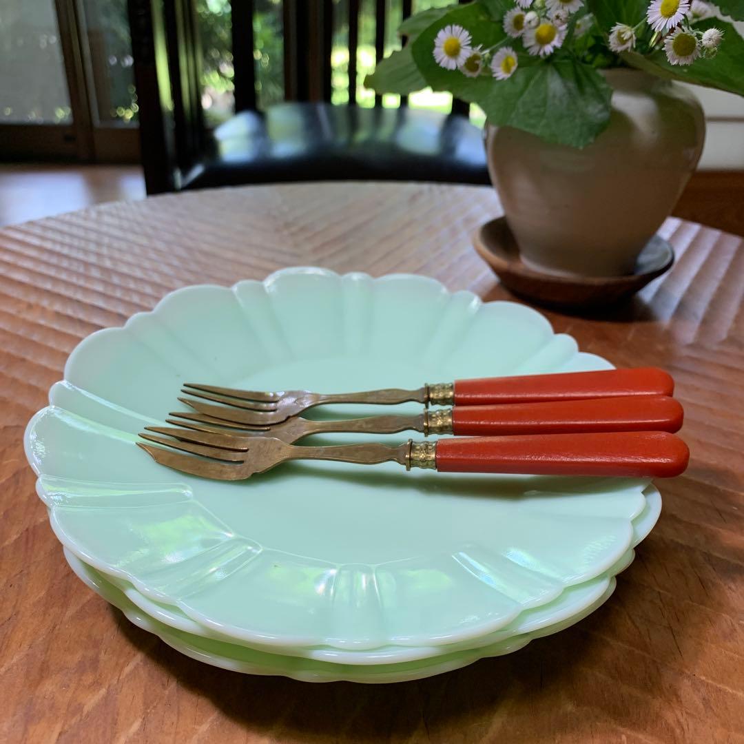 フランス　ガラス　デザート　プレート　三枚