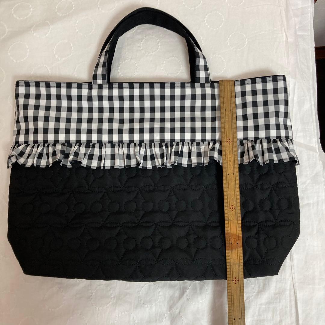 ギンガムチェック　フリル　レッスンバッグ　ハンドメイド