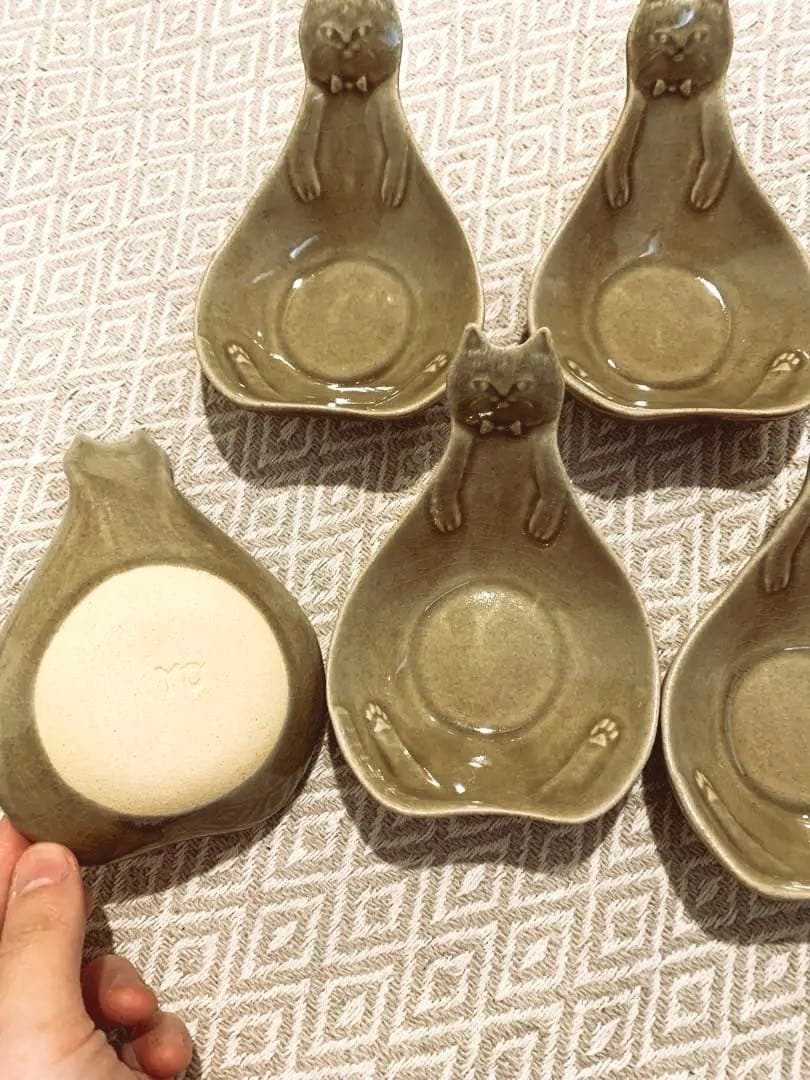 よしざわ窯　ねこ　おしゃもじ皿5枚組　益子焼　喫茶店