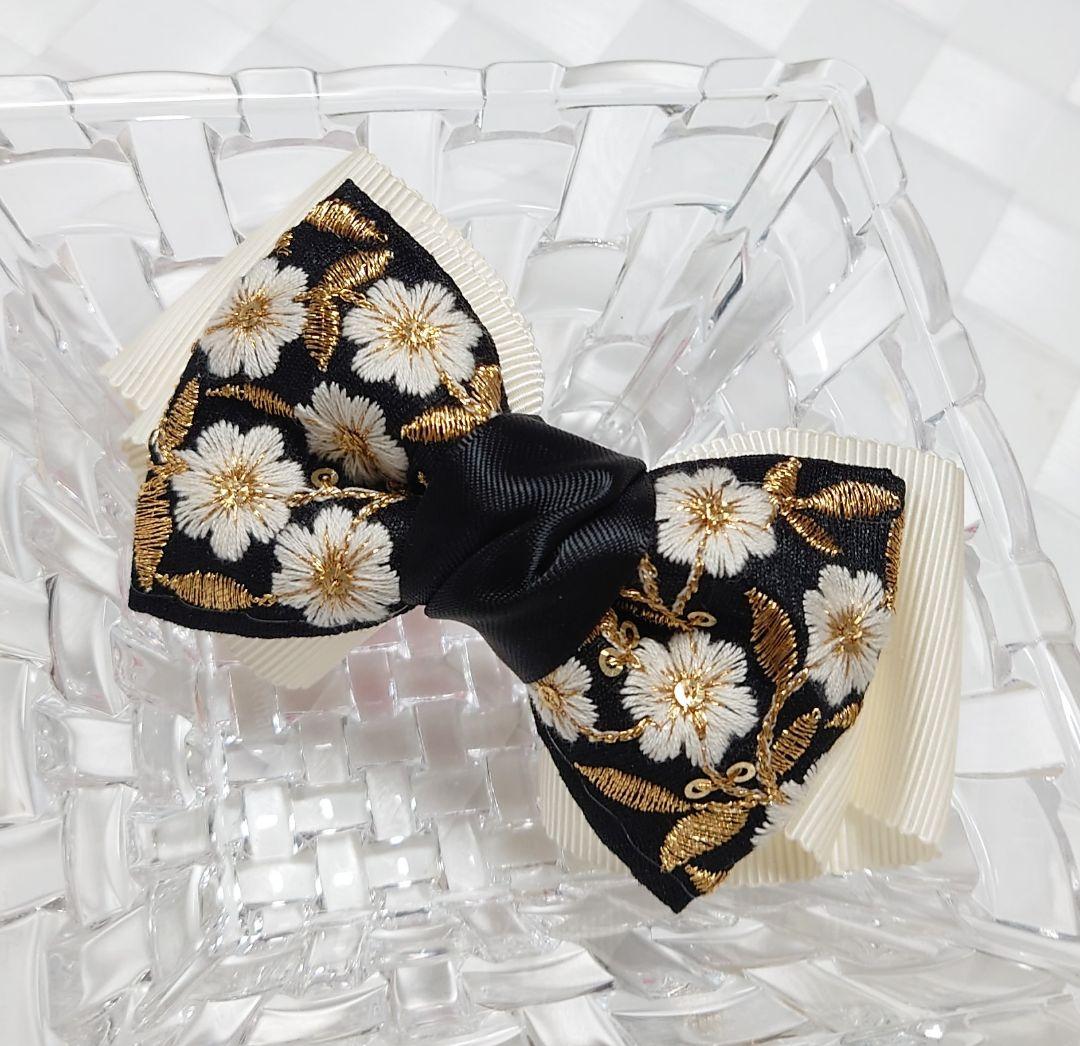 大人可愛いリボンヘアゴム☆インド刺繍リボン×ペタシャムリボンP83　卒園卒業