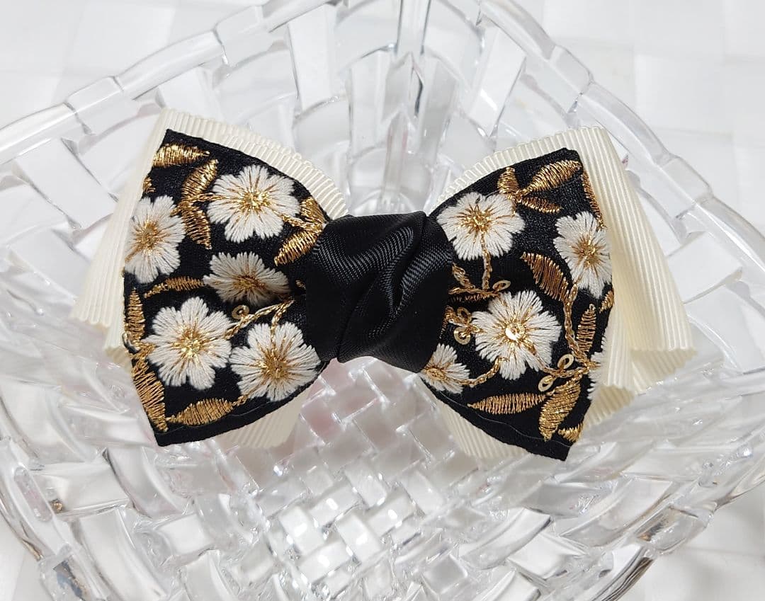 大人可愛いリボンヘアゴム☆インド刺繍リボン×ペタシャムリボンP83　卒園卒業