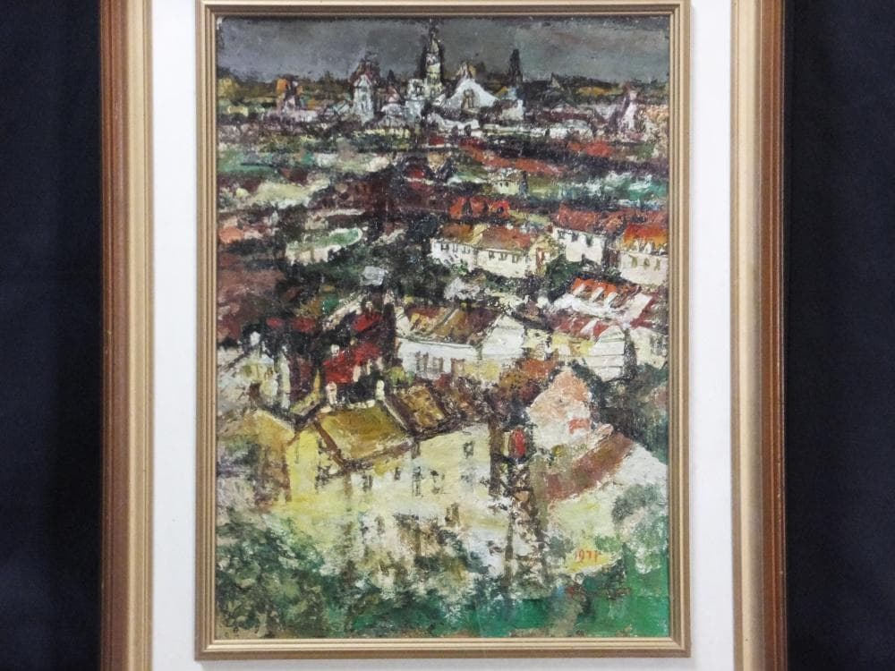 三觜正之　直筆サイン『街（ローマ）』油彩 1971年 8号 0313F