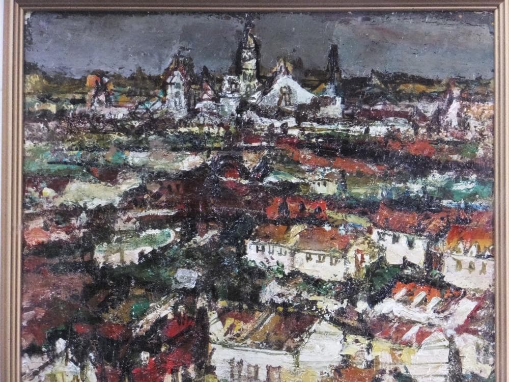 三觜正之　直筆サイン『街（ローマ）』油彩 1971年 8号 0313F