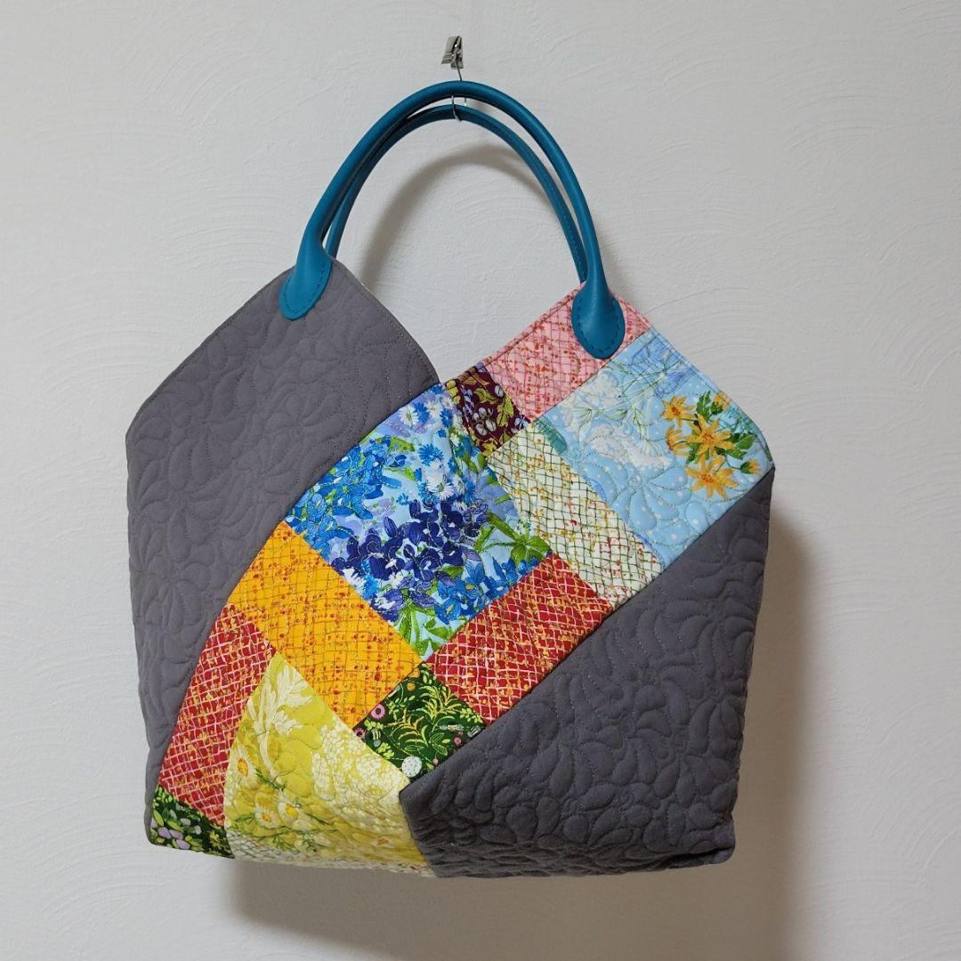 風車につないだパッチワークバック　トートバック　パッチワークバック