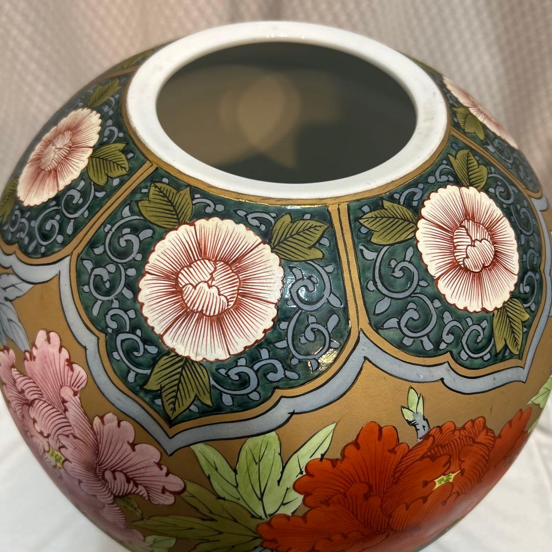 憲山窯　大きな花瓶　壺　牡丹