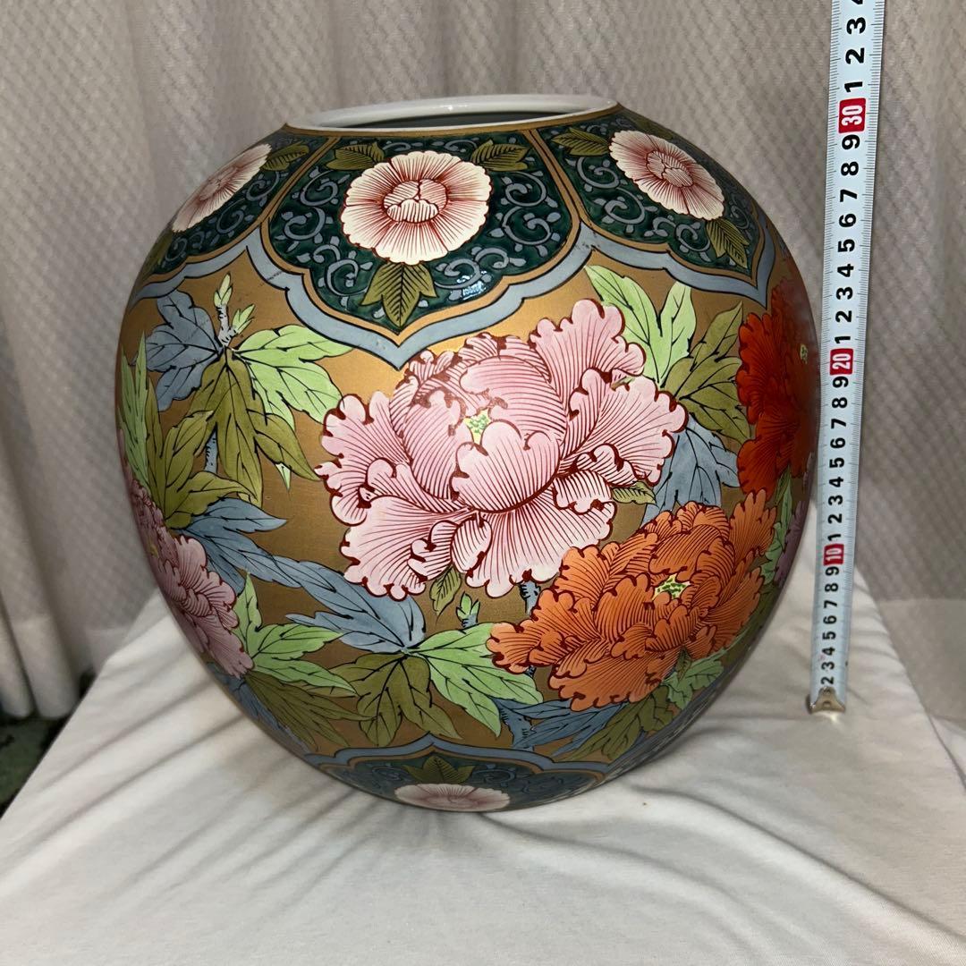 憲山窯　大きな花瓶　壺　牡丹