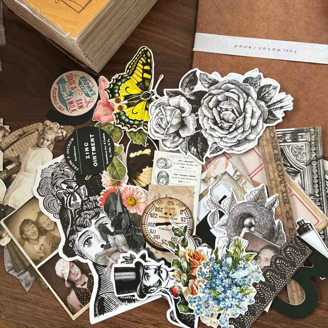 紙モノ　コラージュ素材　ノート　スタンプ　おすそわけファイル　ジャンクジャーナル