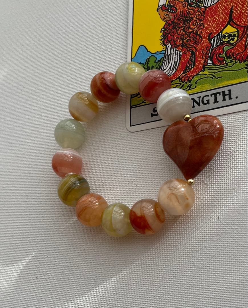 フォッシルコーラルとキャンディ瑪瑙のブレスレット
