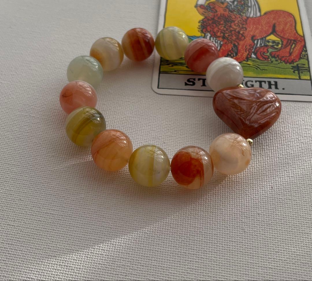 フォッシルコーラルとキャンディ瑪瑙のブレスレット