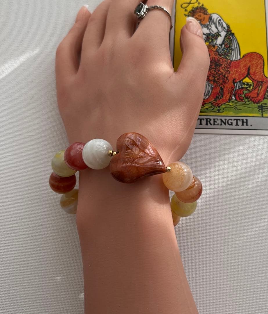 フォッシルコーラルとキャンディ瑪瑙のブレスレット