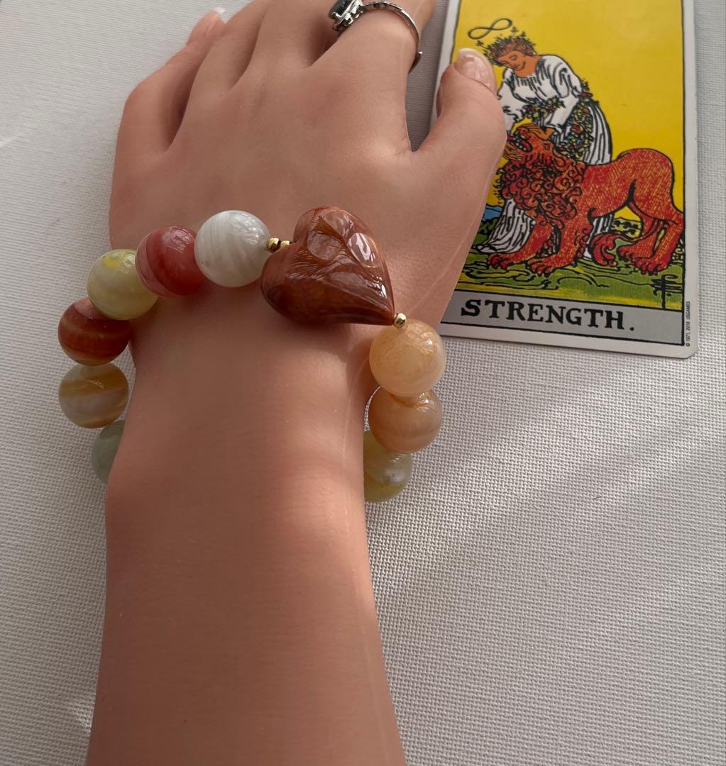 フォッシルコーラルとキャンディ瑪瑙のブレスレット